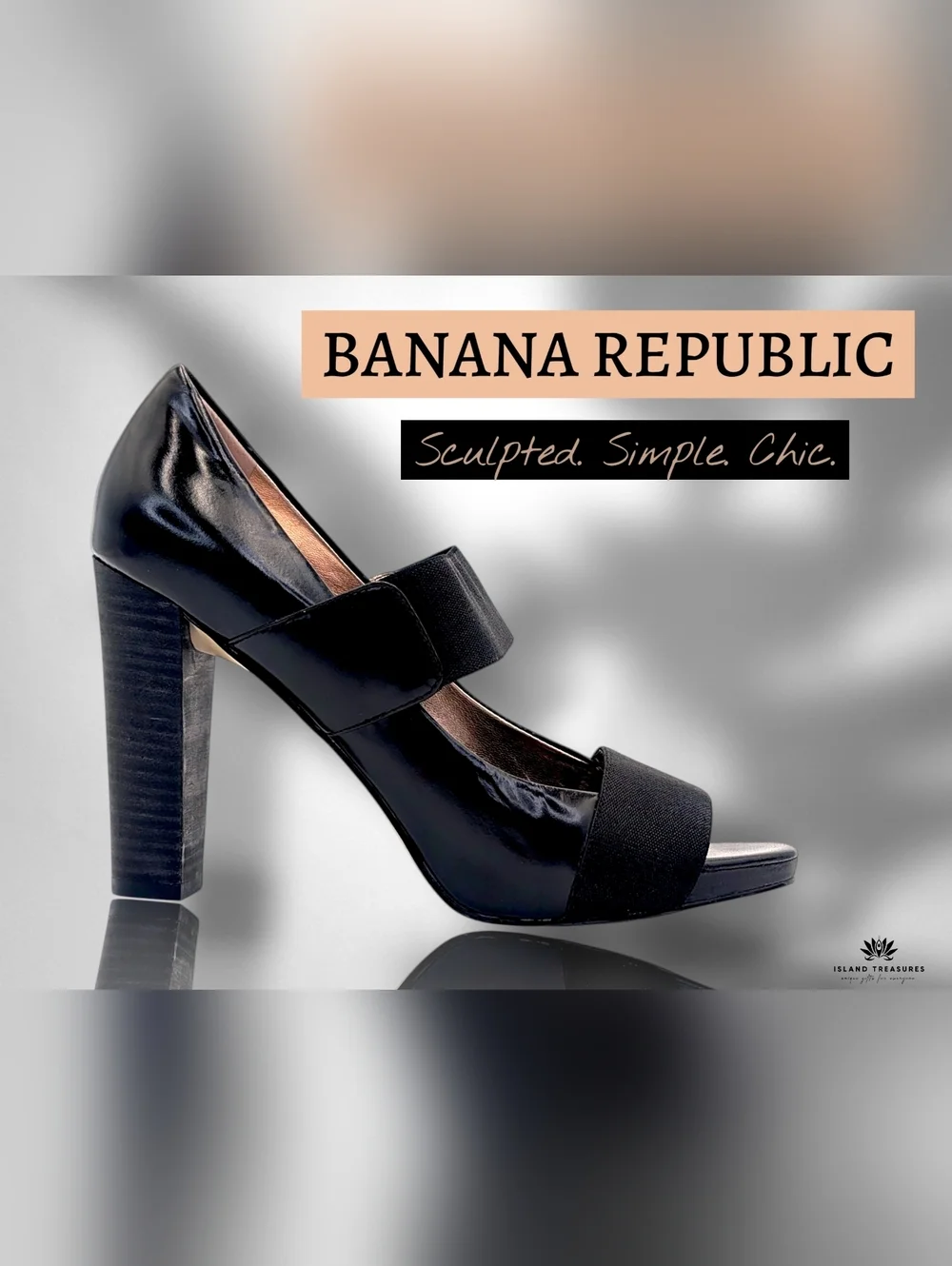 Banana Republic Sculptural Block Heel Women's Sz 7.5 Black Dual Elastic Straps